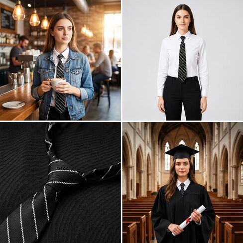 Pre-tied Neckties for Women Girls, 2Pcs Striped Ties in Black White, Adjustable Bow Neck Tie for Uniform School Cosplay Wedding Party Prom in Saudi Arabia