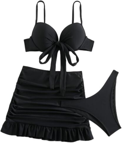 Evankin Women's Bikini Set Sexy Swimsuit Deep V Tie up Lingerie Split 3-Piece Swimwear High Waist Wrapped Hip Short Skirt in Kuwait