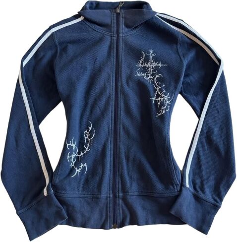Y2K Goth Print Jacket Womens Harajuku Classic Retro Tops Casual Fashion Zip Up Slim Fit Sweatshirt in Saudi Arabia