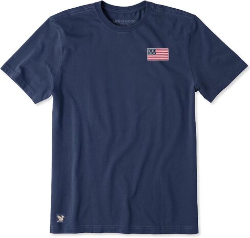 Life is Good. Men's Old Glory Short Sleeve Crusher Tee, Darkest Blue in Kuwait