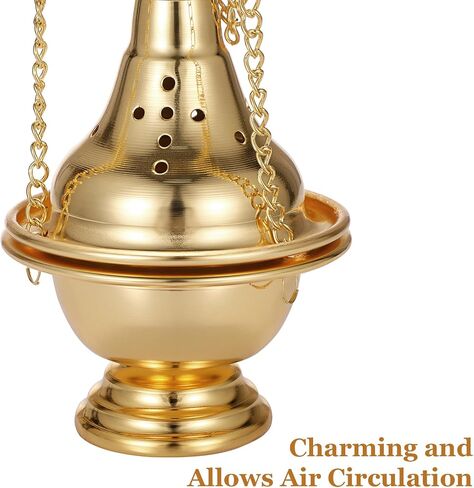 JUXYES Vintage Hanging Charcoal Incense Resin Burner with Chain and Tongs, Metal Censer Antique Frankincense Insencents Burner Holder Spiritual Aromatherapy Meditation Retro Home Decoration, Gold in Saudi Arabia