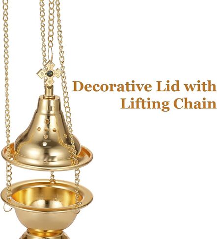 JUXYES Vintage Hanging Charcoal Incense Resin Burner with Chain and Tongs, Metal Censer Antique Frankincense Insencents Burner Holder Spiritual Aromatherapy Meditation Retro Home Decoration, Gold in Saudi Arabia