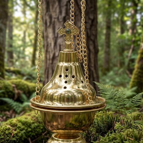 JUXYES Vintage Hanging Charcoal Incense Resin Burner with Chain and Tongs, Metal Censer Antique Frankincense Insencents Burner Holder Spiritual Aromatherapy Meditation Retro Home Decoration, Gold in Saudi Arabia