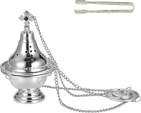 JUXYES Vintage Hanging Charcoal Incense Resin Burner with Chain and Tongs, Metal Censer Antique Frankincense Insencents Burner Holder Spiritual Aromatherapy Meditation Retro Home Decoration, Gold in Saudi Arabia