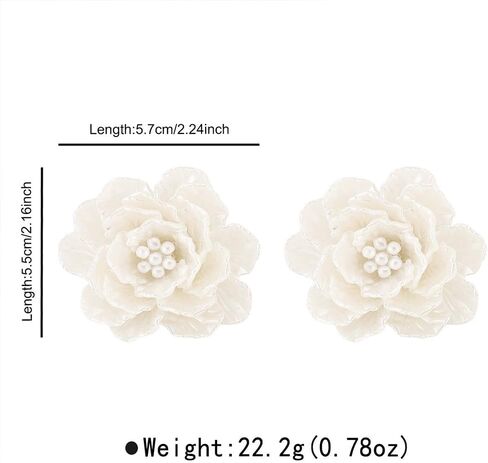 Dainty Large White Shell Pearl Flower Stud Earrings for Women, Vintage Boho Acrylic Big Camellia Floral Earring Fashion Statement Party Jewelry Gifts in Saudi Arabia