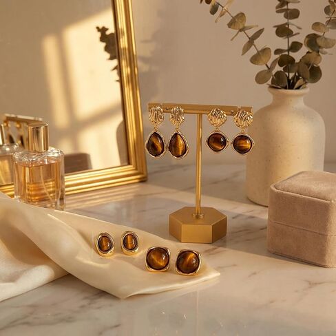 Brown Gold Earrings for Women, Resin Tiger Eye Stud Earrings Set, Chunky Translucent Hypoallergenic Vintage Fashion Jewelry Gifts in Saudi Arabia