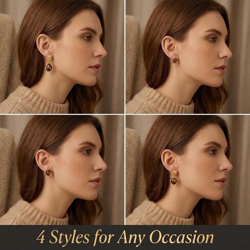 Brown Gold Earrings for Women, Resin Tiger Eye Stud Earrings Set, Chunky Translucent Hypoallergenic Vintage Fashion Jewelry Gifts in Saudi Arabia