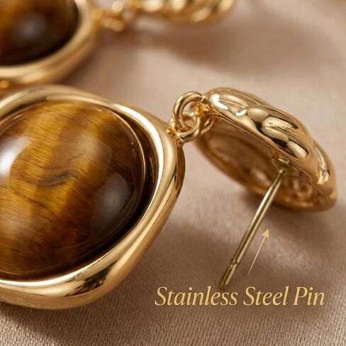 Brown Gold Earrings for Women, Resin Tiger Eye Stud Earrings Set, Chunky Translucent Hypoallergenic Vintage Fashion Jewelry Gifts in Saudi Arabia