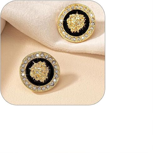 Sparkling Round Enamel Halo Lion Bee Stud Earrings For Women Statement Vintage Black Center Crystal Rhinestone Border Gold Black Colors in Saudi Arabia