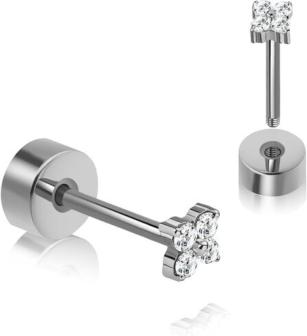 XUU G23 Titanium Flat Back Stud Earrings for Women-4 Cluster Designs, Dainty Stud, Hypoallergenic Lobe Cartilage Tragus Helix, Lip Jewelry, Gold & Silver, 3 Sizes (Pair) in Saudi Arabia