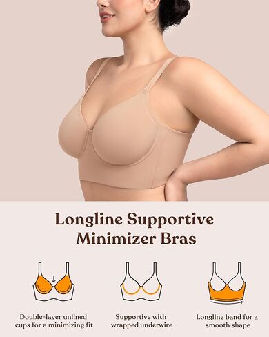 HSIA Bras for Women Minimizer Full Coverage Seamless Plus Size Longline Unlined Underwire Back Smoothing Bra, Light Beige 36DDD in Saudi Arabia