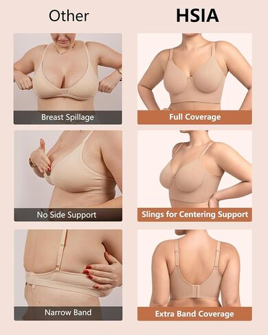HSIA Bras for Women Minimizer Full Coverage Seamless Plus Size Longline Unlined Underwire Back Smoothing Bra, Light Beige 36DDD in Saudi Arabia