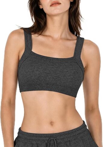 Seamless Scoop Neck Bralette for Women Wide Strap Ribbed Sports Bra Full Coverage Braless Crop Top No Wire in Saudi Arabia