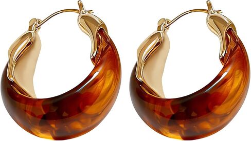 Brown Gold Earrings for Women, Resin Tiger Eye Stud Earrings Set, Chunky Translucent Hypoallergenic Vintage Fashion Jewelry Gifts in Saudi Arabia