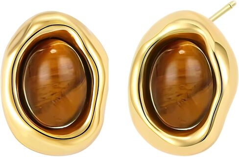 Brown Gold Earrings for Women, Resin Tiger Eye Stud Earrings Set, Chunky Translucent Hypoallergenic Vintage Fashion Jewelry Gifts in Saudi Arabia