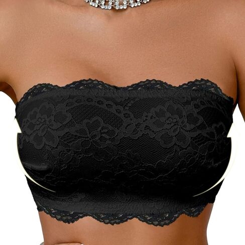 Womens Sexy Bandeau Bras, Underdress Mesh Lace Trimmed Ultra Thin Solid Color Snap Cross Criss Strap Underwear in Saudi Arabia