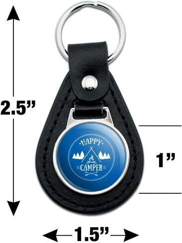 GRAPHICS & MORE Happy Camper with Campfire Black Leather Keychain in Kuwait