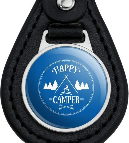 GRAPHICS & MORE Happy Camper with Campfire Black Leather Keychain in Kuwait