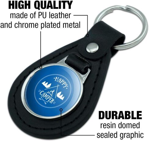 GRAPHICS & MORE Happy Camper with Campfire Black Leather Keychain in Kuwait