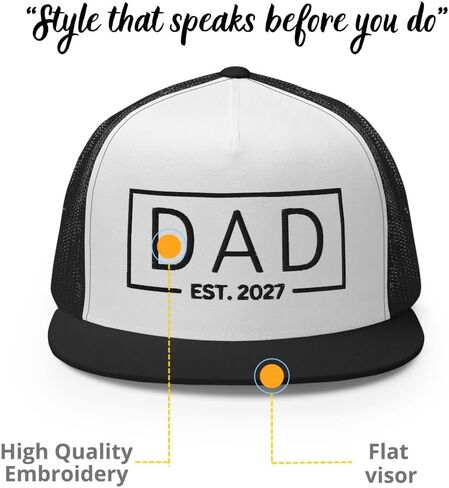 NX Dad Est 2027 Embroidered Flat Bill Trucker Hat High Crown Adjustable Cap for Men and Women in Kuwait