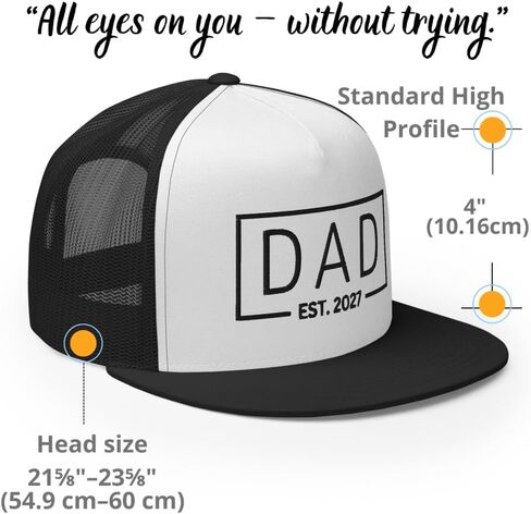 NX Dad Est 2027 Embroidered Flat Bill Trucker Hat High Crown Adjustable Cap for Men and Women in Kuwait