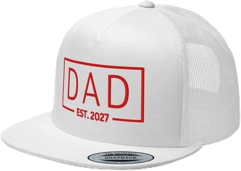 NX Dad Est 2027 Embroidered Flat Bill Trucker Hat High Crown Adjustable Cap for Men and Women in Kuwait