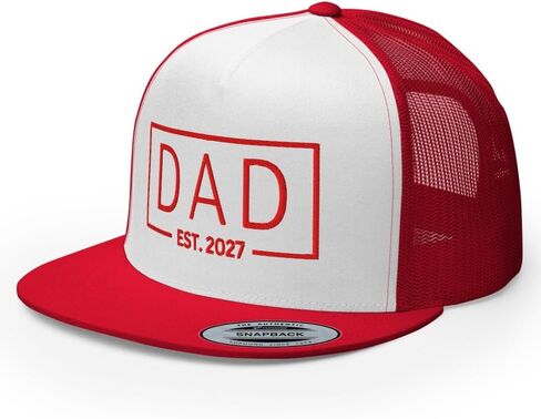 NX Dad Est 2027 Embroidered Flat Bill Trucker Hat High Crown Adjustable Cap for Men and Women in Kuwait