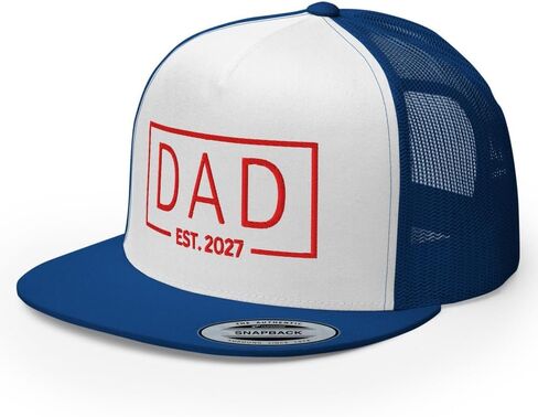 NX Dad Est 2027 Embroidered Flat Bill Trucker Hat High Crown Adjustable Cap for Men and Women in Kuwait