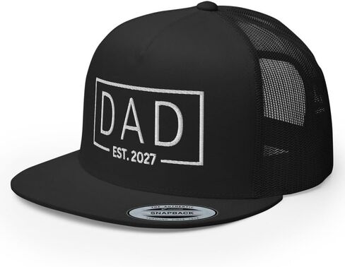 NX Dad Est 2027 Embroidered Flat Bill Trucker Hat High Crown Adjustable Cap for Men and Women in Kuwait