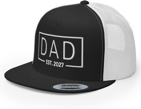 NX Dad Est 2027 Embroidered Flat Bill Trucker Hat High Crown Adjustable Cap for Men and Women in Kuwait