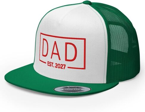 NX Dad Est 2027 Embroidered Flat Bill Trucker Hat High Crown Adjustable Cap for Men and Women in Kuwait