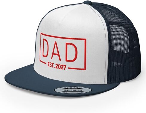 NX Dad Est 2027 Embroidered Flat Bill Trucker Hat High Crown Adjustable Cap for Men and Women in Kuwait