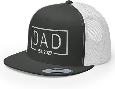 NX Dad Est 2027 Embroidered Flat Bill Trucker Hat High Crown Adjustable Cap for Men and Women in Kuwait