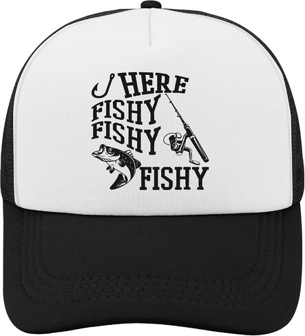 Fishing Here Fishy Fishy Fishy Trucker Hat Women's Hats & Caps Mens Caps Gifts for Men Golf Cap in Kuwait