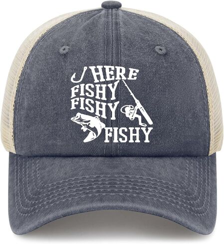Fishing Here Fishy Fishy Fishy Trucker Hat Women's Hats & Caps Mens Caps Gifts for Men Golf Cap in Kuwait