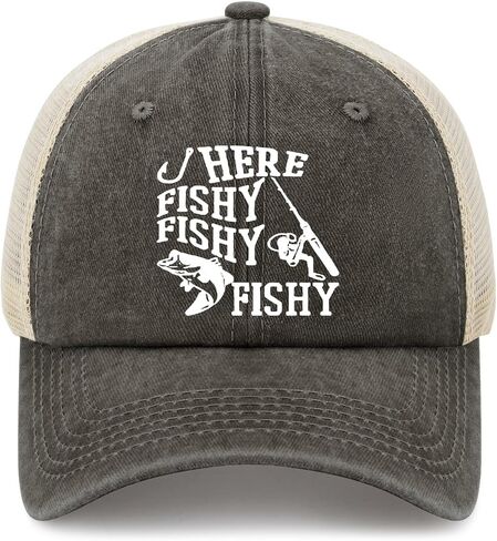 Fishing Here Fishy Fishy Fishy Trucker Hat Women's Hats & Caps Mens Caps Gifts for Men Golf Cap in Kuwait