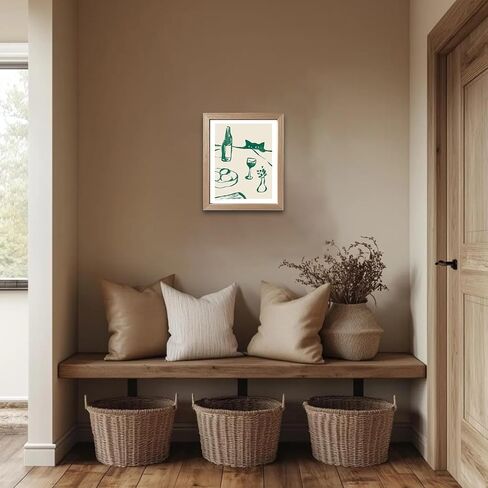 Framed Green Kitchen Decor Wall Art Funny Cat Wine Print Poster Bar Cart Artwork Whimsical Animal Sketch Painting Scandi Dinner Party Dining Picture Wall Decor in Saudi Arabia