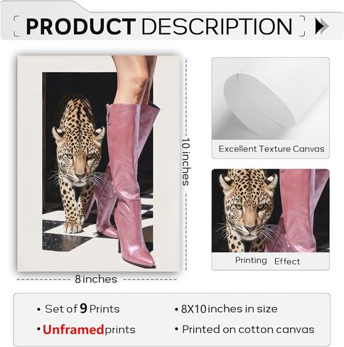XCHFPKZV 9Pcs Pink Trendy Leopard Wall Art, 8"X10", Unframed | Preppy Cheetah Aesthetic, Funky Lucky 8 Ball Prints, Lucky Lips Leopard Painting, For Girls Bedroom in Kuwait
