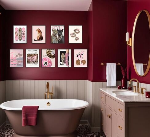 XCHFPKZV 9Pcs Pink Trendy Leopard Wall Art, 8"X10", Unframed | Preppy Cheetah Aesthetic, Funky Lucky 8 Ball Prints, Lucky Lips Leopard Painting, For Girls Bedroom in Kuwait