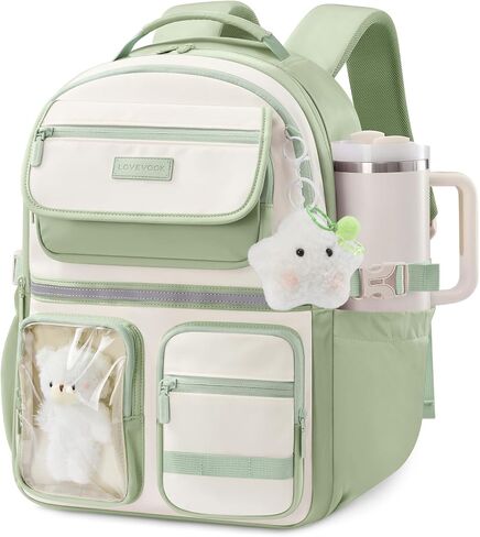 LOVEVOOK School Backpack for Girls, Cute Bookbag for Teen 8-16, DIY Friendly 15.6" Laptop Backpack for Middle High College Student Back to School, Bag with Water Bottle Pocket for Travel, Pink in Kuwait
