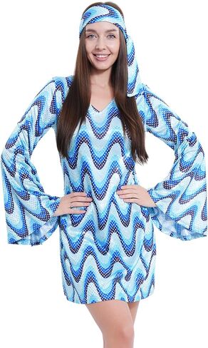 Webeasy 70s Disco Outfit for Women, 1970s Disco Costume Hippie Costume Sequin Disco Dress for 70's Theme Parties in Saudi Arabia