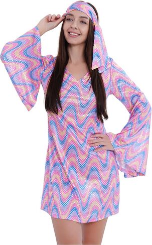 Webeasy 70s Disco Outfit for Women, 1970s Disco Costume Hippie Costume Sequin Disco Dress for 70's Theme Parties in Kuwait
