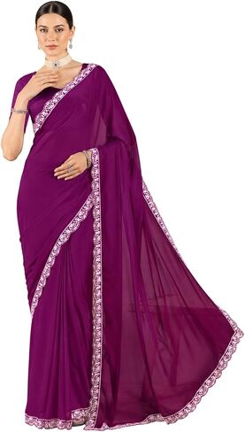 Saree for Women Georgette Embroidery work Saree with Blouse Piece in Saudi Arabia