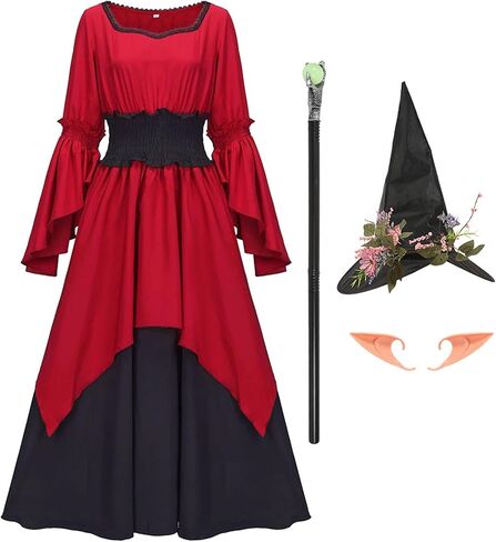 Renaissance Witch Costume Women, Medieval Red Victorian Dress Gothic Vampire Fairy Dress Cosplay for Halloween in Saudi Arabia