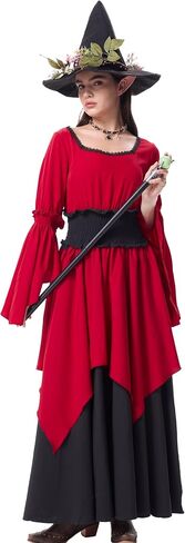 Renaissance Witch Costume Women, Medieval Red Victorian Dress Gothic Vampire Fairy Dress Cosplay for Halloween in Saudi Arabia