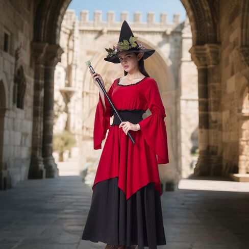 Renaissance Witch Costume Women, Medieval Red Victorian Dress Gothic Vampire Fairy Dress Cosplay for Halloween in Saudi Arabia