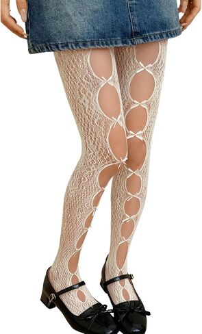ShawGobow Bow Stockings,Cute Floral Lace Tights For Women,Valentines Kawaii Lolita Fishnets in Kuwait