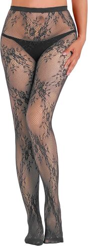 Women's Plus Size Floral Lace Tights Patterned Fishnet Leggings See Through Pantyhose Stockings for Halloween in Saudi Arabia