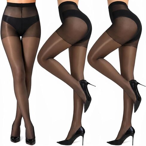 3 Pairs Women's Sheer Tights 30D, Black Pantyhose Nylon Stockings Control Top Reinforced Toe, High Waist Hosiery in Saudi Arabia