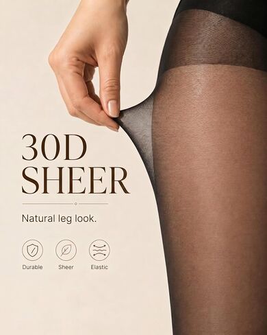 3 Pairs Women's Sheer Tights 30D, Black Pantyhose Nylon Stockings Control Top Reinforced Toe, High Waist Hosiery in Saudi Arabia